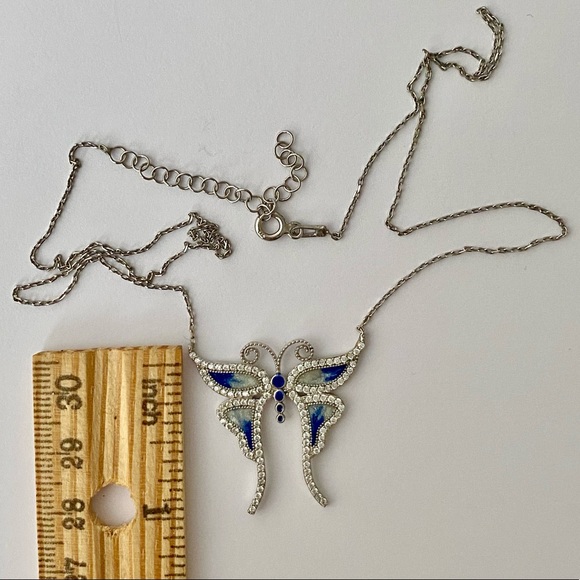 🦋925 Silver butterfly necklace cz blue enamel - Picture 2 of 2